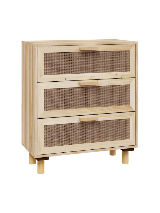 Chest of Drawers of Solid Wood with 3 Drawers 60x30x70cm