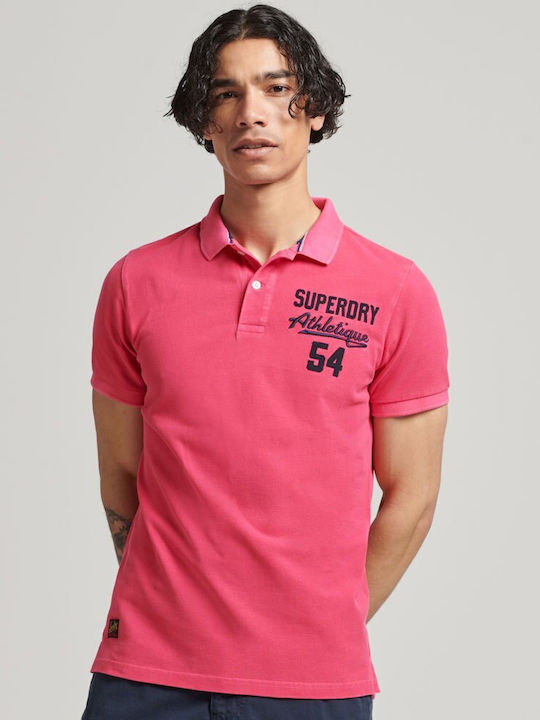 Superdry Ανδρικό T-shirt Polo Ροζ