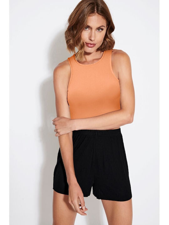 Only Damen Sommer Crop Top Ärmellos Orange Chifton