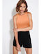 Only Damen Sommerliches Crop Top Ärmellos Orange Chifton