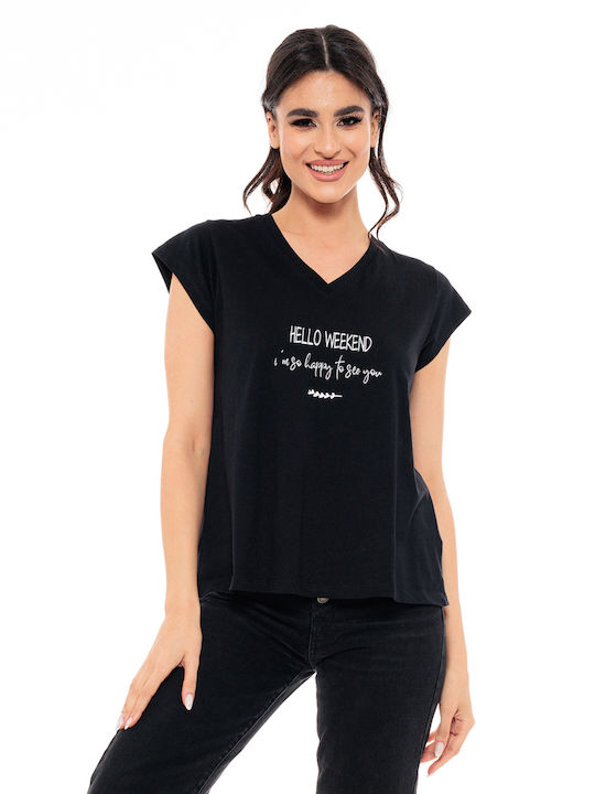 Splendid Damen T-shirt mit V-Ausschnitt Schwarz