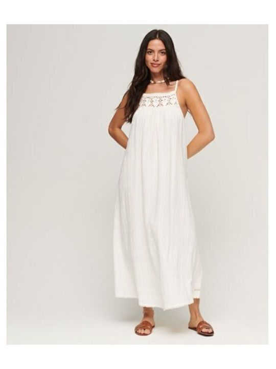 Superdry Rochie De Vară Pentru Femei Midi Alb