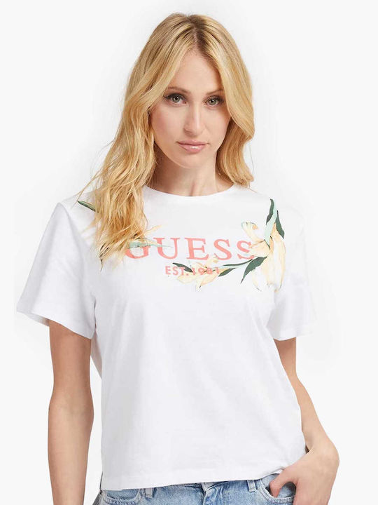 Guess W3GI43JA914 Femeie Tricou Floral Alb