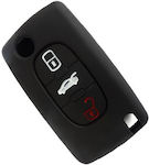 Silicone Car Key Cover Case with 3 Buttons for Citroen / Peugeot Black