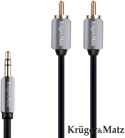 Kruger & Matz Καλώδιο Ήχου 3.5mm male - 2x RCA male Μαύρο 1m με Επίχρυσους Ακροδέκτες KM0309