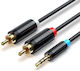 Vention Καλώδιο Ήχου 3.5mm male - 2x RCA male Μαύρο 2m BCLBH
