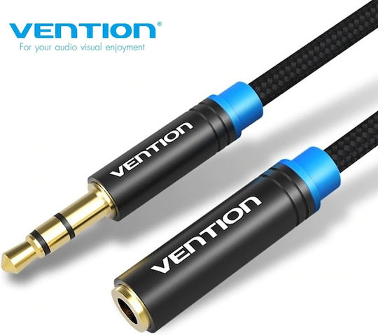 Vention 3.5mm Jack Cable 3.5mm Male - 3.5mm Female Black 0.5m With Gold Plated Terminals VAB-B06-B050-M