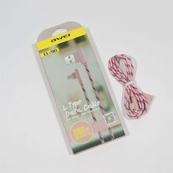 Awei PH-CL-90 Winkel (90°) / Geflochtenes USB 2.0 in Micro-USB 1m Rosa