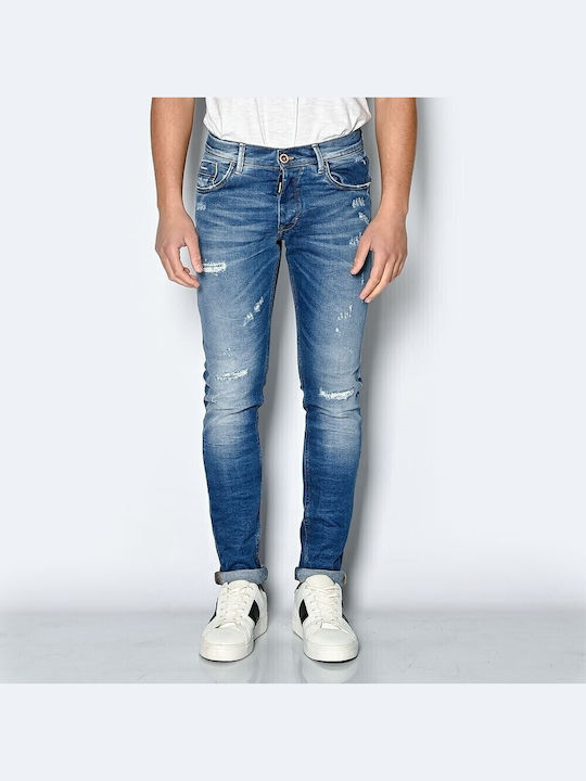 Men's Elastic Jeans Pants with Slim Fit Blue