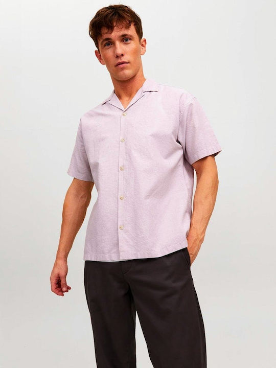 Jack & Jones Men's Shirt Short Sleeve Linen Purple