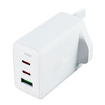 Acefast Ladegerät ohne Kabel GaN mit USB-A Anschluss und 2 USB-C Anschlüsse 65W Stromlieferung Weißs (A44 UK Plug)