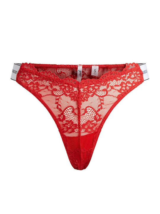 Guess Γυναικείο String με Δαντέλα Κόκκινο