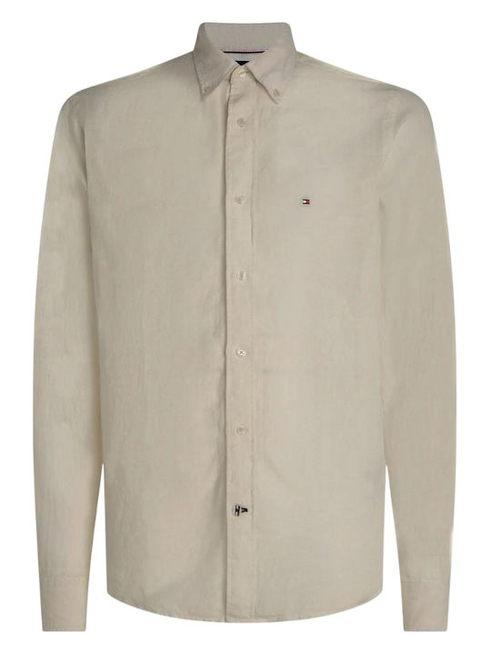 Tommy Hilfiger Men's Shirt Long Sleeve Linen Stone