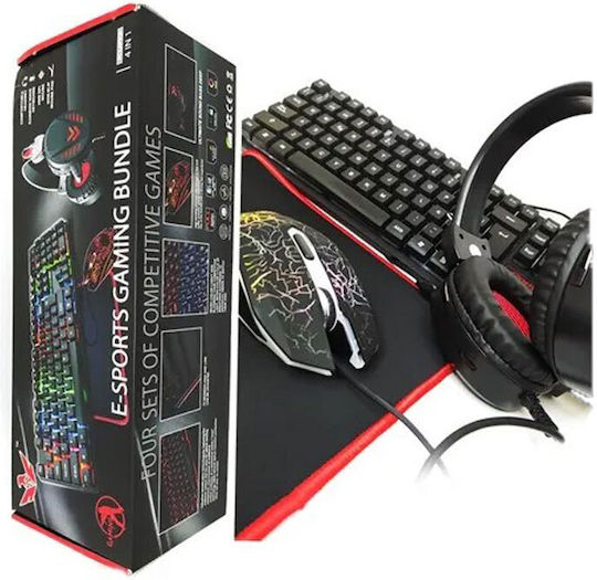 4-in-1 Bundle Οπτικό Σετ Gaming Πληκτρολόγιο με RGB φωτισμό & Ποντίκι (Αγγλικό US)