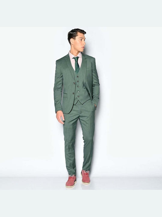 Sogo Ανδρικό Κοστούμι με Στενή Εφαρμογή Πράσινο