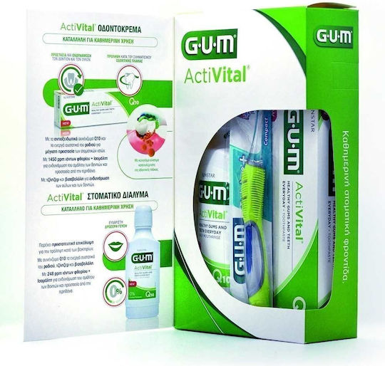 GUM Activital Οδοντόκρεμα 75ml, Στοματικό Διάλυμα 300ml & Tecnhique+ Compact Οδοντόβουρτσα Μέτρια Στοματικό Διάλυμα κατά της Πλάκας 300ml