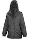 Women's Short Sports Jacket Waterproof and Windproof for Winter with Hood Black