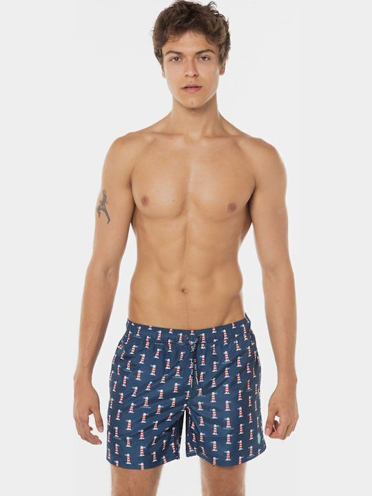 Ekew Men's Swimwear Shorts Navy Blue with Patterns