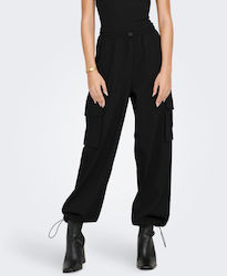 Only Cotton Cargo Pant with Elastic Waistband Black