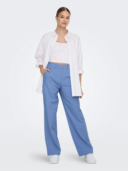 Only Women's High-waisted Fabric Trousers in Straight Line Light Blue