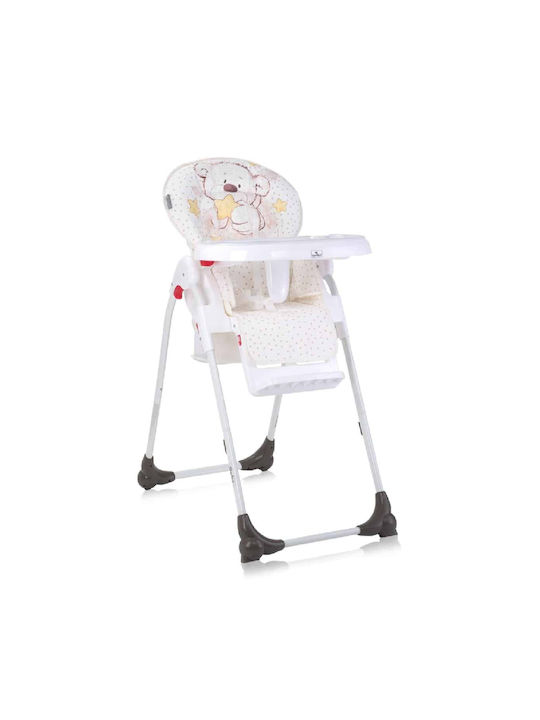 Lorelli Dulce Pliabil Scaun de masă pentru bebeluși cu cadru din plastic și scaun din material textil White Teddy Bear