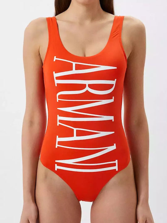 Emporio Armani Wide Strap Open Back Swimsuit Orange Soda