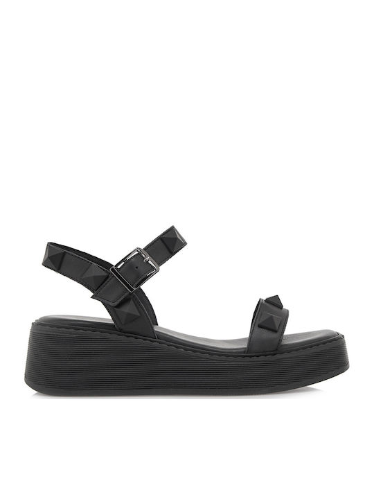 Women's Leather Ankle Strap Platforms Black