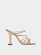 Sante Leather Women's Sandals with Strass Gold with Chunky High Heel