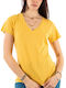 Superdry Studios Slub Women's T-shirt with V Neckline Yellow