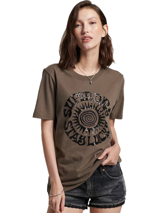 Superdry Винтидж Дамска T-shirt Кафява