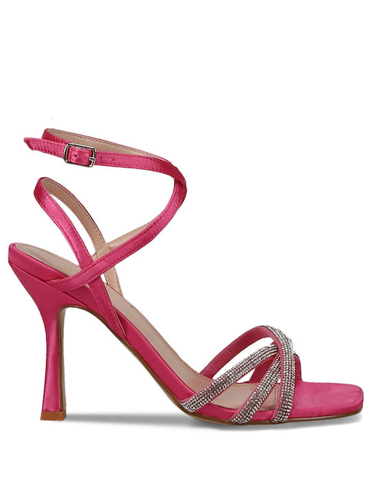 Stoff Damen Sandalen in Fuchsie Farbe