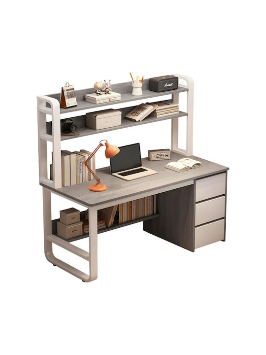 Desk with Bookshelf Soco Wooden Gray / White 120x50x147cm