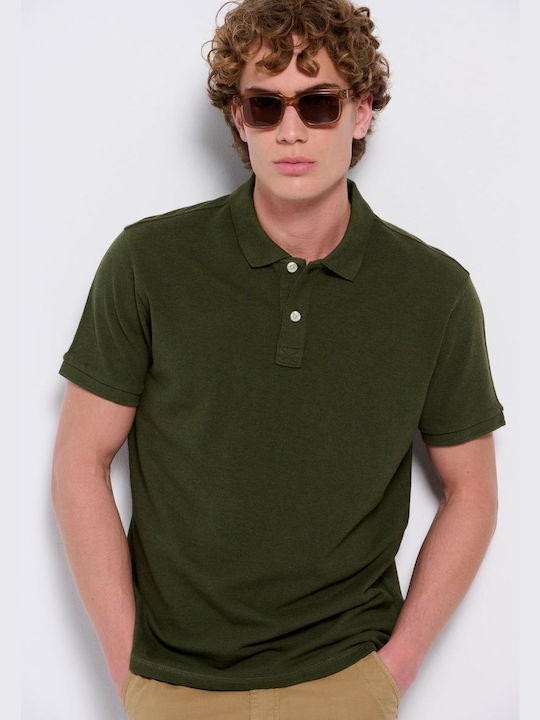 Funky Buddha Bluza Bărbătească cu Mânecă Scurtă Polo Utility Green Mel