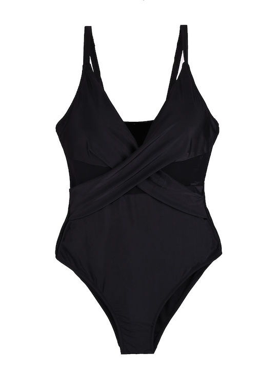 One-piece swimsuit with transparency Black