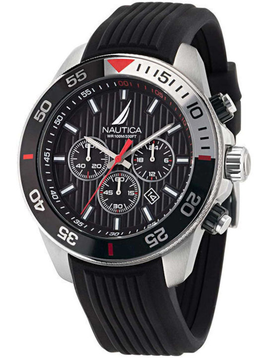 Nautica Men's Watch 48mm Chronograph Battery with Black Rubber Strap