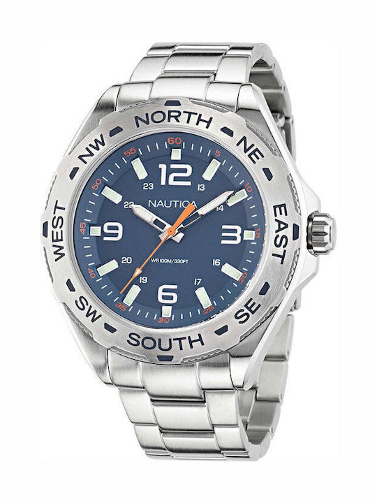 Nautica Clearwater Beach Ανδρικό Ρολόι 48mm Μπαταρίας με Ασημί Μεταλλικό Μπρασελέ