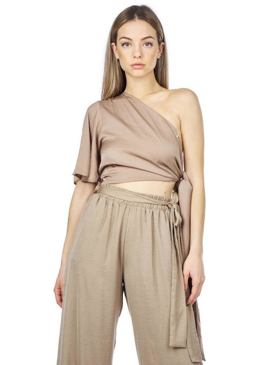 Moutaki Damen Sommer Crop Top Satin mit einem S...