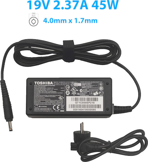 Toshiba Φορτιστής Laptop 45W 19V 2.37A για Toshiba