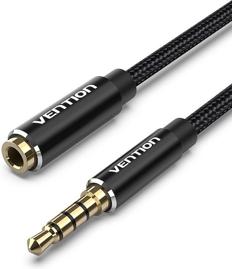 Vention 3.5mm Jack Cable TRRS 3.5mm Male - 3.5mm Female Black 1.5m With Gold Plated Terminals BHCBG