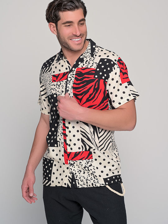 Leopard 0738 Κοντομάνικο Πουκάμισο White/Red