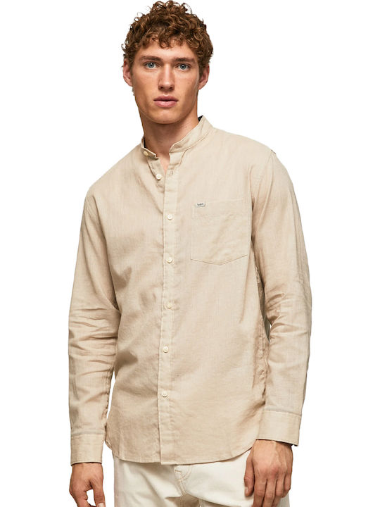 Levenshulme Long Sleeve Shirt in Regular Fit Beige