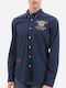 Long-sleeved Cotton Shirt Navy Blue