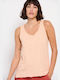 Funky Buddha Damen Sommer Bluse Baumwolle Ärmellos mit V-Ausschnitt Peach Sand