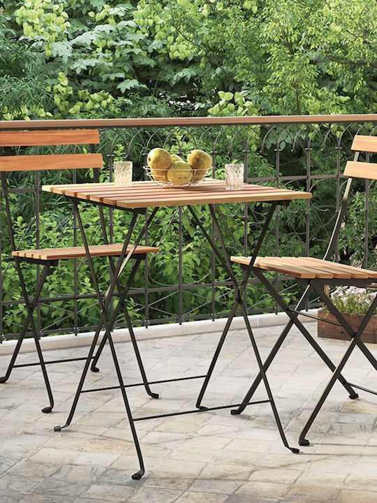 Auxiliary Garden Table for Small Outdoor Spaces Teak with Metal Frame 55x54x71cm