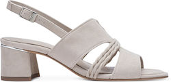 Tamaris Suede Γυναικεία Πέδιλα με Χοντρό Μεσαίο Τακούνι Taupe
