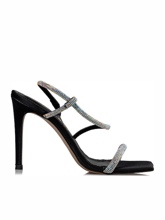Envie Shoes Υφασμάτινα Πέδιλα με Στρας Μαύρα