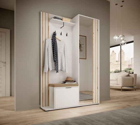Nelly Entry Furniture with Mirror / Hanger / Shoe Rack / Wardrobe & Bench White / Beige 131x40x192cm
