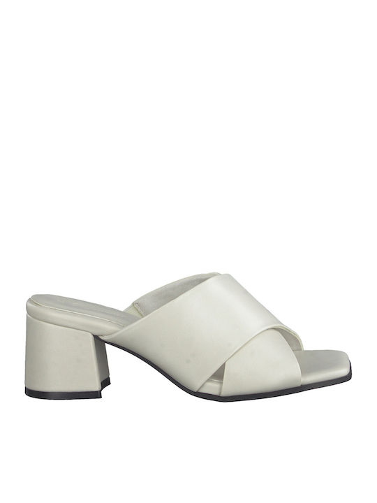 Mules με Χοντρό Χαμηλό Τακούνι Cream