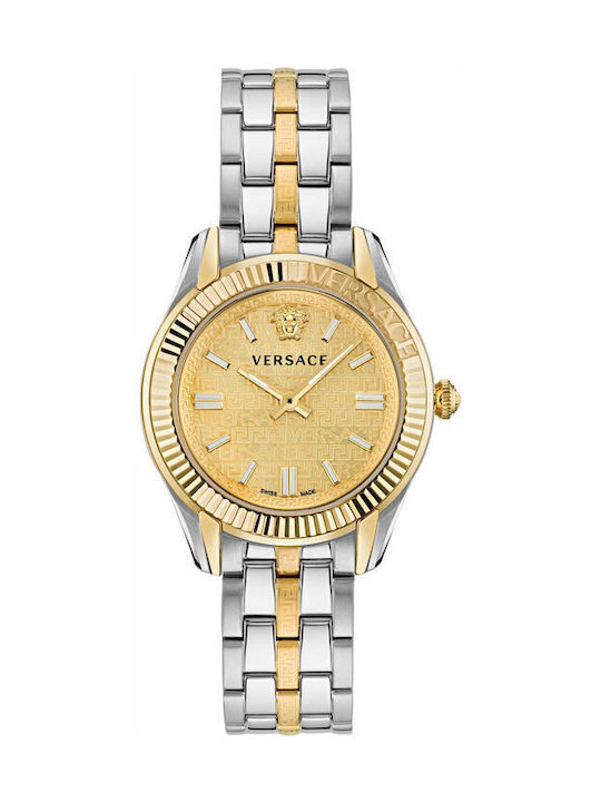 Versace Greca Γυναικείο Ρολόι 35mm Μπαταρίας με Ασημί Μεταλλικό Μπρασελέ