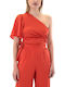 Damen Sommer Crop Top Satin mit einem Schulter Orange